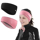 Stirnband Damen Sport Ohrenschutz für Damen und Herren - Winter/Frühling/Herbst Sport Haarband Elastisch Ohrenwärmer Kopfband für Jogging Laufen Wandern Fahrrad - 2er Set (Schwarz+Rosa)