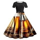 Generisch Oktoberfest Damen Kleid Bier Kostüm Summer Bier Kostüme KopfschmuckTraditionelle Kleidung Kurzarm Sommerkleid Damen Midi Frauen Summer Casual Rundhals Kleid (q-Black, XXL)