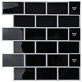 Yoillione 10 Stück 3d Fliesenaufkleber für Bad Küche, Klebefliesen Vinyl Fliesen Selbstklebend Fliesenfolie Wandpaneele Schwarz PVC, Metro Fliesen Selbstklebend Fliesendekor 30x30, Wandfliesen Dekor