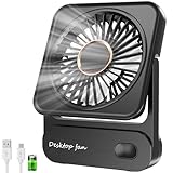 Tischventilator, USB Ventilator Akku von 12h Akkulaufzeit, Mini Ventilator Leise mit 3 Stufen, 135° Verstellbar, Ultraleise & Vibrationsfrei, Lüfter für Büro, Zuhause, Reise
