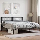 Rantry Bettgestell mit kopfteil Metallbett Bettrahmen Doppelbett Einzelbett Rahmenbettgestell Gästebett mit Lattenrost Bett Metall Schwarz 120x190 cm für Schlafzimmer Gästezimmer