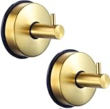 YUET 2 Stück Saugnapf Haken Edelstahl Ohne Bohren, Saughaken, Wandhaken, Extra Stark Klebehaken Saugknöpfe, Handtuchhaken, Bademantelhaken, Handtuchhalter, Duschhaken für Küche Badezimmer (Gold)
