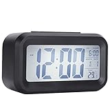 PODSJD Digitaler Wecker mit LCD Display, Funkwecker, Wecker mit Licht, Ultraschall leise Bewegung, Schlummerfunktion, Große Anzeige, Ideal für Senioren & Kinder & Büro, Weiß