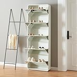 [en.casa] Schuhschrank Aure Schuhkipper mit 5 Klappen Schuhkommode mit Spiegel Schuhregal platzsparend für 10 Paar Schuhe Schuhablage Schuhaufbewahrung 180 x 63 x 20 cm Weiß