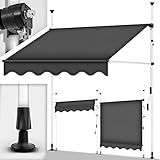 tillvex Klemmmarkise mit Handkurbel Balkon | Balkonmarkise ohne Bohren | Markise UV-beständig & höhenverstellbar | Sonnenschutz wasserdicht (Grau, 300cm)