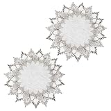 LXUEJIE 2 Stück Leinen Runde Tischdecke, Vintage Spitzendeckchen Couchtischdekoration Bestickte Tassenmatte 40 cm Deckchen Rund Vasenmatte für Küche Esszimmer Party Kommoden Dekoration