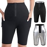 Sauna-Sweathose für Damen, Sauna-Leggings, hohe Taille, Sauna-Shorts, heiße Thermo-Laufen, Workout, Body Shaper Saunaanzug, Silberfarbene 5-Punkt-Leggings mit Taschen, Small-Medium