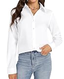 J.VER Bluse Damen Langarm Casual Damen Button-Down Shirts Bügelleichtes V-Kragen Tops Bluse Oberteil,Weiß,M