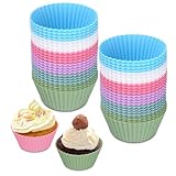 24 Stück Silikon Muffinförmchen, Wiederverwendbare Cupcake Formen, Antihaftbeschichtet Cupcakeförmchen, Muffin Backformen, Silikonformen für Kuchen, Eincreme, Pudding 6 Farben