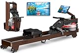 MettleMatic Rudergerät für Zuhause aus Eiche, Bluetooth Rudergerät Wasser mit großer Tablethalter, Rudergeräte 175 kg belastbar, Benutzergröße bis 200cm, 2 Jahre Garantie