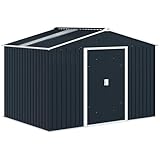 Outsunny Gerätehaus 4,9 m², Gartenhaus mit Pultdach, Schiebetür, Fundament, 277 x 195 x 192 cm, Geräteschuppen aus Verzinkter Stahl, wetterfest, für Garten, Dunkelgrau