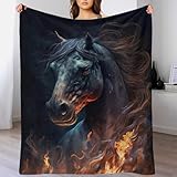 TBDUEPS Horse Fire Luxus-Decke, Doppelbett, geeignet für alle Jahreszeiten, Kinderbettdecke für Herren, 180 x 200 cm