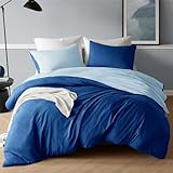 Degrees of Comfort Bettwäsche 135x200 4tlg dunkelblau hellblau, bügelfrei Bettbezüge mit Reißverschluss - zweifarbiges Bettwäsche Set aus gebürsteter Mikrofaser, 2 Bettbezüge & 2 Kissenbezüge 80x80