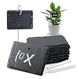 WLWNWFT Pflanzenschilder zum Beschriften 10er Set, Schiefer Pflanzschilder für Draussen, Schilder aus Schiefer inkl. Kreidestift, Pflanzenstecker für Kräuter, Blumen, Gemüse, 10 x 7 cm