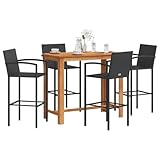 LXYZWRW Outdoor-Möbel-Set, 5-teiliges Gartenbar-Set, schwarzes Massivholz, Akazie und Polyrattan