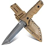 Purple Dragon Outdoor Messer Survival Messer mit Kydex Scheide, Jagdmesser Feststehende Klinge aus einem Stück D2 Stahl, Full Tang Bushcraft Messer G10 Griff für Camping, Geschenke für Männer, Khaki