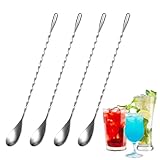 4 Stück Barlöffel – Lange Löffel – Cocktail Löffel, 25cm, Edelstahl, Longdrink Rührer mit Spiralmuster und Spiegelpolitur, Stilvolles Design, Perfekt für Martinis, Cocktails, Kaffee und Shaker