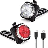 LED Licht Set USB Aufladbar, Helles Licht, Kompakt und Wasserdicht, Langlebiger 650mAh Akku, LED Lampe Set für Außenbereich, kann auch als Kinderwagen Licht/Helm Licht (White and red lights)