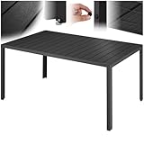tectake® Gartentisch, outdoor Esstisch, Balkontisch in Holz Optik, Terrassentisch mit Aluminiumrahmen, Gartenmöbel wetterfest, 150 x 90 x 74,5cm, Tisch für Garten, Lounge, Sitzgruppe - schwarz/schwarz