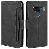 HualuBro Handyhülle für LG G8S ThinQ Hülle Leder, Flip Case Cover Stoßfest Klapphülle Handytasche Schutzhülle für LG G8S ThinQ Tasche (Schwarz)