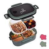 Picnico® Lunchbox - Bento Box für Kinder - Auslaufsichere Brotdose mit Fächern - Lunchbox mit Trennwand und Besteck - BPA freie Jausenbox mit Löffel und Gabel - grün