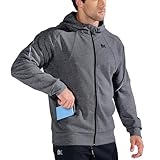 BROKIG Zip Hoodie Herren Baumwolle, Fitness Laufjacke Gym Kapuzenpullover Trainingsjacke mit Reißverschluss Tasche (Dunkelgrau,L)