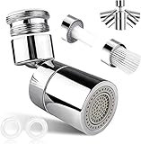 Wasserhahn Luftsprudler,2 SprüHfunktion Wasserhahn Strahlregler M24 M22 80° GroßEr Winkel Einstellbar 360 Grad Schwenkbarer Doppelfunktional Wassersparender für KüChe/Bad Wasserhahn Aufsatz