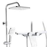 HOMELODY Duschsystem mit Thermostat und Glasablage Chrom - Duscharmatur Komplettset mit 30cm, Handbrause 3 Strahlarten und Unterer Auslauf - Duschset Regendusche mit Armatur