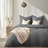 WohlNest Bettwäsche 135x200 Graue，Bettwäsche Einzelbett 1 Bettbezug 135 x 200 + 1 Kissenbezuge 80x80 cm,Mikrofaser Bettwäsche 135x200 Kinder Jungen,Bettwäsche Einfarbig mit Reißverschluss
