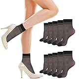 Tyqour 6 Paare Damen Söckchen Seidenfein Socken Transparente Nylon Feinsöckchen Schwarz Nylon Socken Damen, 20 DEN Feinstrumpfsöckchen Dünn Nylonstrümpfe Dame