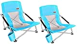 Nice C Camping am niedrigen Strand Klappstuhl, Ultralight Backpacking Stuhl mit Becherhalter & Tragetasche Kompakt & Hochleistungs im Freien, Camping (2 Satz von Blau)