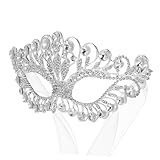 Zerodeko Elegante Silberne Rhinestone Maske Für Damen Diamant Masquerade Party Maske Ideal Für Karneval Maskenball Und Festlichkeiten Zufällige Schleifenfarbe