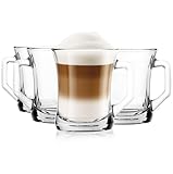 Glasmark KROSNO 1992 Kaffee Glas Kaffeeglas Mit Henkel Teeglas Becher 200 ml Robust Spülmaschinenfest Hochglanz Transparent, Durchsichtig