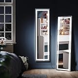 SONNI LED Bodenspiegel, beleuchteter Ganzkörperspiegel mit Touch-Schalter und Einstellbarer 3-Farben Lichtquelle, großer dimmbarer Steh-Kosmetikspiegel für Schlafzimmer 150 x 40 cm