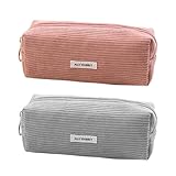 Cosswe 2 Stück Federmäppchen,Mäppchen Cord-Stoff Große Speicherkapazität Stiftetasche Mäppchen Aesthetic Schlamppermäppchen Damen,Federtasche Pencil Case Schulmäppchen für Schule (Fleischrosa + Grau)