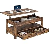 Rolanstar Couchtisch Höhenverstellbar mit Schublade & Stauraum, Wohnzimmertisch mit offenes Fach, 100 x 50 cm Kaffeetisch, Ausziehbarer Sofatisch für Wohnzimmer, Vintagebraun