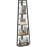DWVO Eckregal 5 Ebenen, Eckbuchhandel mit Metallrahmen, Industrial Ladder -Bücherregal, Bodenständiges Displayregal, Hoher Speicherregal, für Wohnzimmer, Küche, Schlafzimmer, Vintagebraun Standregal