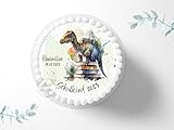 Tortenaufleger Dinosaurier zur Einschulung mit Wunschname & Datum personalisierbar, ⌀20cm Zuckerbild, Deko für Kuchen, Foto für Torten, Fondant S0023