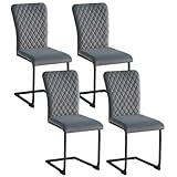 JYMTOM schwingstuhl 4er Set Freischwinger Stuhl Esszimmerstuhl mit Samt-Bezug und hoher Rücklehne, Metallgestell, Moderner Küchenstuhl, Polsterstuhl für Wohnzimmer Konferenzraum (4, Grau)