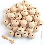 Holzkugeln mit Loch 20mm, 100 Stück Holzperlen zum Auffädeln mit Bastelseilen, Runde Holzperlen Natur, Unbehandelte Perlen Holz für basteln DIY Schmuck Armband Halskette