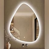 Xxbbyubo LED Badezimmerspiegel 75x100cm, Asymmetrischer Eitelkeitsspiegel mit 3 Lichtfarbe, Groß Unregelmäßiger Beschlagfrei Badspiegel mit Touch-Schalter(70x90cm(28'x36'))