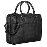 STILORD 'Drake' Businesstasche Leder Groß Vintage Aktentasche XL Ledertasche Laptoptasche für Arbeit Büro Umhängetasche Aufsteckbar Echtleder, Farbe:schwarz