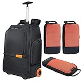 Everki 123 Laptop-Rucksack mit Rädern + Packwürfel – für 15,6 Zoll Laptop und 16 Zoll MacBook, Rollrucksack für Damen und Herren, Handgepäck-Reiserucksack mit austauschbaren Rollen