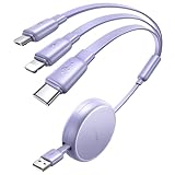 LISEN Multi Ladekabel Einziehbar für iPhone 17, 3A Ladekabel 3 in 1 Schnellladekabel mit Micro/Type C/Lighting USB C Kabel für iPhone 15/14/13/12/11,iPad Pro, Samsung Galaxy S22/S20/S10,Kindle,Purpur