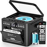 Greadio CD Player Tragbar, Boombox Kassettenspieler mit UKW Radio, Bluetooth 5.1, 5000mAh wiederaufladbare Akku, Fernbedienung, AUX/USB/SD Karte-In, 5W Lautsprecher, LED Bildschirm (Schwarz)