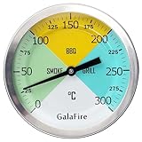 GALAFIRE 80 mm großes Zifferblatt 300 °C BBQ Grill Thermometer Holz Smoker Temp Gauge mit verlängertem 73 mm Stiel für Grillen Fleisch Kochen