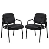 DUMOS edx Wartezimmer-Gästestühle 2er Set mit gepolsterten Armlehnen, Schreibtischstuhl aus PU-Leder, ohne Rollen, mit Lendenwirbelstütze und Metallrahmen, für Büro, Konferenzlobby