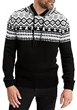 Leif Nelson Norweger Pullover Herren - Männer Strickpullover mit Kapuze XXL Schwarz