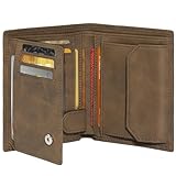 Tomylv Geldbörsen Herren, RFID-blockierende Leder Portmonee Herren mit 11 kartenetui, 1 Ausweisfenster & Fotofenster, Münzfach mit Knopf, 2 Geldscheinfächern, Geldbeutel mit Geschenkbox – Braun