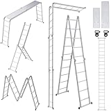 UISEBRT Mehrzweckleiter 4x5 Aluminium mit Plattform 6 in 1 Multifunktionsleiter Leiter 550cm Klappleiter Gelenkleiter Aluleiter Kombileiter Vielzweckleiter bis 150KG, Silber